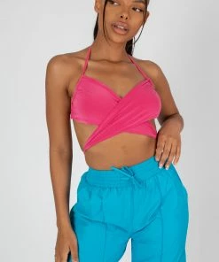 Kaiia 90'S BUTTERFLY SLINKY WRAP TOP PINK