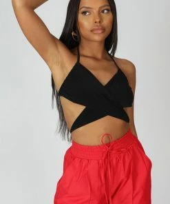 Kaiia 90'S BUTTERFLY SLINKY TOP BLACK