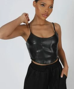 Kaiia SEAM PU CORSET TOP BLACK CLOTHING