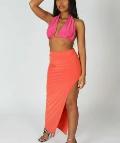 Kaiia SLINKY MIDAXII SKIRT ORANGE CLOTHING