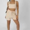 Kaiia RELAXED CHECKERBOARD TOWELLING SHORT SAND