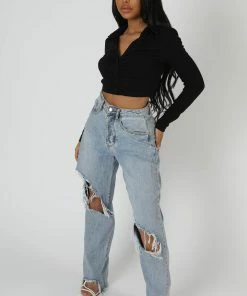 Kaiia CLOTHING BUTTON FRONT RUCHED TOP BLACK