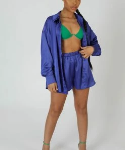 Kaiia OVERSIZED SATIN SHIRT PURPLE CLOTHING 8 Kaiia OVERSIZED SATIN SHIRT PURPLE CLOTHING