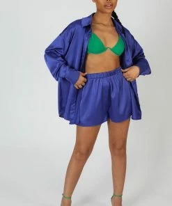 Kaiia OVERSIZED SATIN SHIRT PURPLE CLOTHING 10 Kaiia OVERSIZED SATIN SHIRT PURPLE CLOTHING