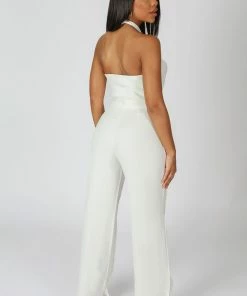 Kaiia CROSS FRONT HALTER WIDE LEG JUMPSUIT WHITE CLOTHING