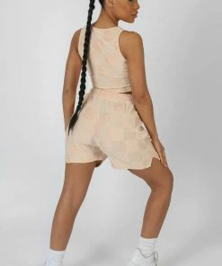 Kaiia RELAXED CHECKERBOARD TOWELLING SHORT SAND