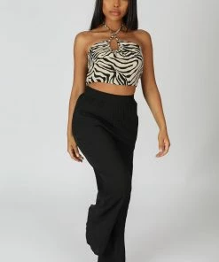 Kaiia CRINKLE ELASTICATED WAIST WIDE LEG TROUSERS BLACK