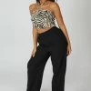 Kaiia CRINKLE ELASTICATED WAIST WIDE LEG TROUSERS BLACK