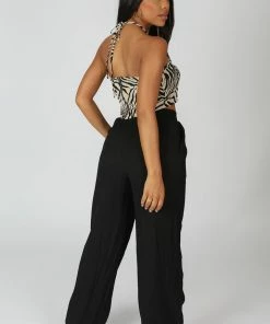 Kaiia CRINKLE ELASTICATED WAIST WIDE LEG TROUSERS BLACK