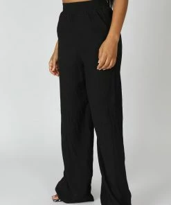 Kaiia CRINKLE ELASTICATED WAIST WIDE LEG TROUSERS BLACK