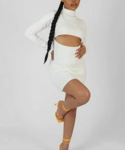 Kaiia LONG SLEEVE WAIST CUT OUT MINI DRESS IVORY CLOTHING 10 Kaiia LONG SLEEVE WAIST CUT OUT MINI DRESS IVORY CLOTHING