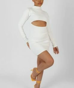 Kaiia LONG SLEEVE WAIST CUT OUT MINI DRESS IVORY CLOTHING 11 Kaiia LONG SLEEVE WAIST CUT OUT MINI DRESS IVORY CLOTHING