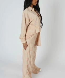 Kaiia OVERSIZED CHECKERBOARD TOWELLING SHIRT SAND CLOTHING