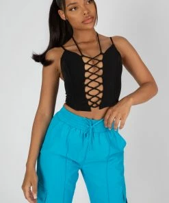 Kaiia LACE UP CORSET TOP BLACK CLOTHING