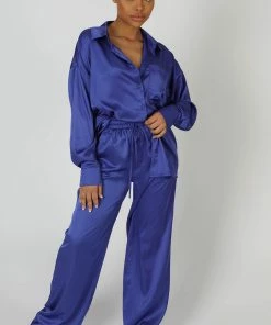 Kaiia SATIN WIDE LEG TROUSERS PURPLE