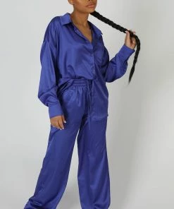 Kaiia SATIN WIDE LEG TROUSERS PURPLE