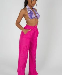 Kaiia SPLIT HEM WIDE LEG CARGO POCKET TROUSER PINK