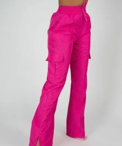 Kaiia SPLIT HEM WIDE LEG CARGO POCKET TROUSER PINK