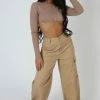 Kaiia WIDE LEG POCKET DETAIL CARGO TROUSER SAND
