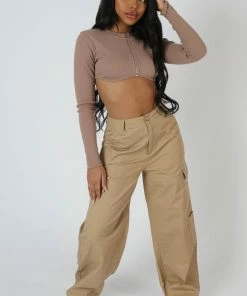 Kaiia WIDE LEG POCKET DETAIL CARGO TROUSER SAND