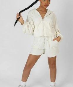 Kaiia ZIP THROUGH TOWELLING HOODIE ECRU