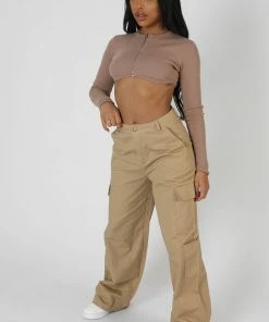 Kaiia WIDE LEG POCKET DETAIL CARGO TROUSER SAND