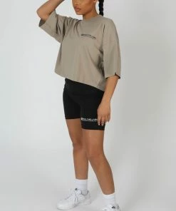 Kaiia CLOTHING OVERSIZED FIT QR DETAIL CROPPED T-SHIRT ELM