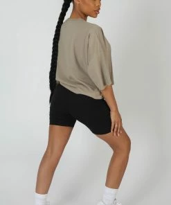 Kaiia CLOTHING OVERSIZED FIT QR DETAIL CROPPED T-SHIRT ELM