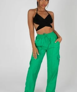 Kaiia SPLIT HEM WIDE LEG CARGO POCKET TROUSER GREEN TROUSERS