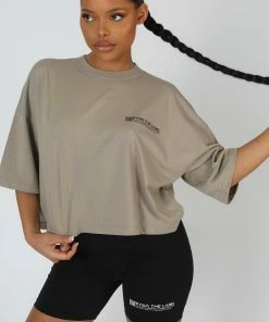 Kaiia CLOTHING OVERSIZED FIT QR DETAIL CROPPED T-SHIRT ELM