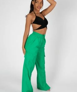 Kaiia SPLIT HEM WIDE LEG CARGO POCKET TROUSER GREEN TROUSERS