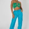 Kaiia SLINKY LOOP RUCHING CROP TOP GREEN CLOTHING