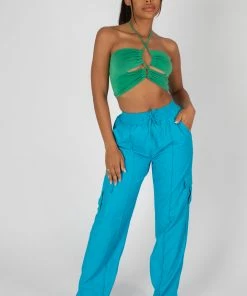 Kaiia SLINKY LOOP RUCHING CROP TOP GREEN CLOTHING