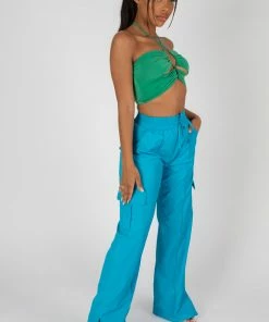 Kaiia SLINKY LOOP RUCHING CROP TOP GREEN CLOTHING
