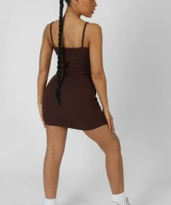 Kaiia STRAPPY MINI CURVED HEM DRESS COFFEE CLOTHING