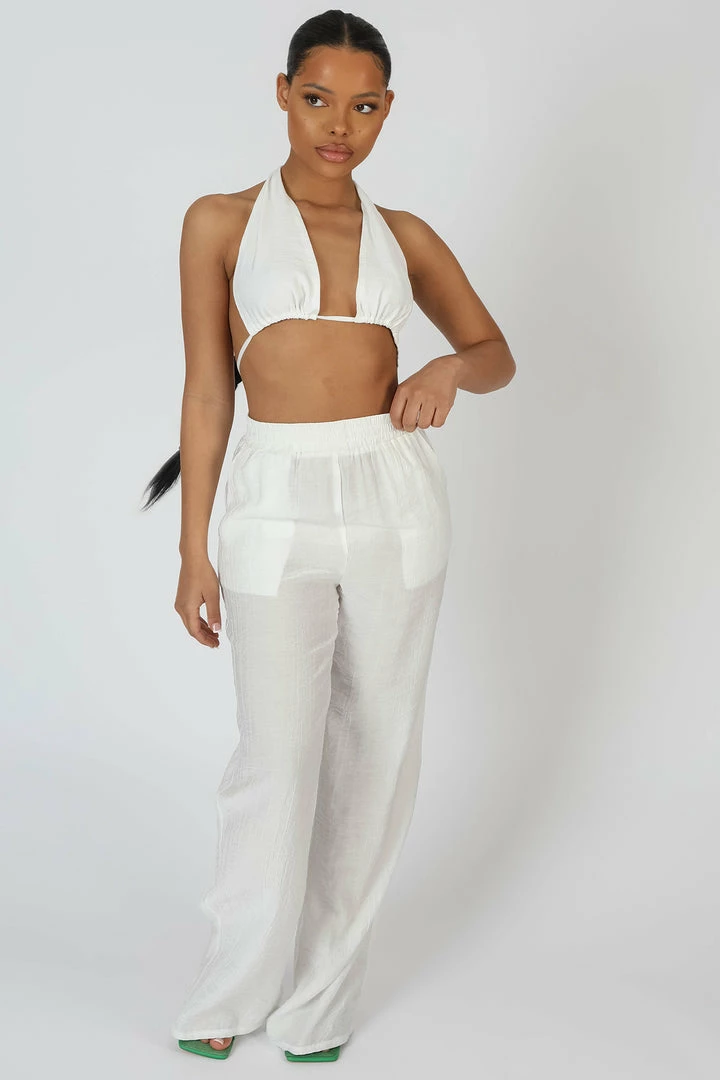 Kaiia CLOTHING CRINKLE HALTERNECK TOP WHITE 5 Kaiia CLOTHING CRINKLE HALTERNECK TOP WHITE