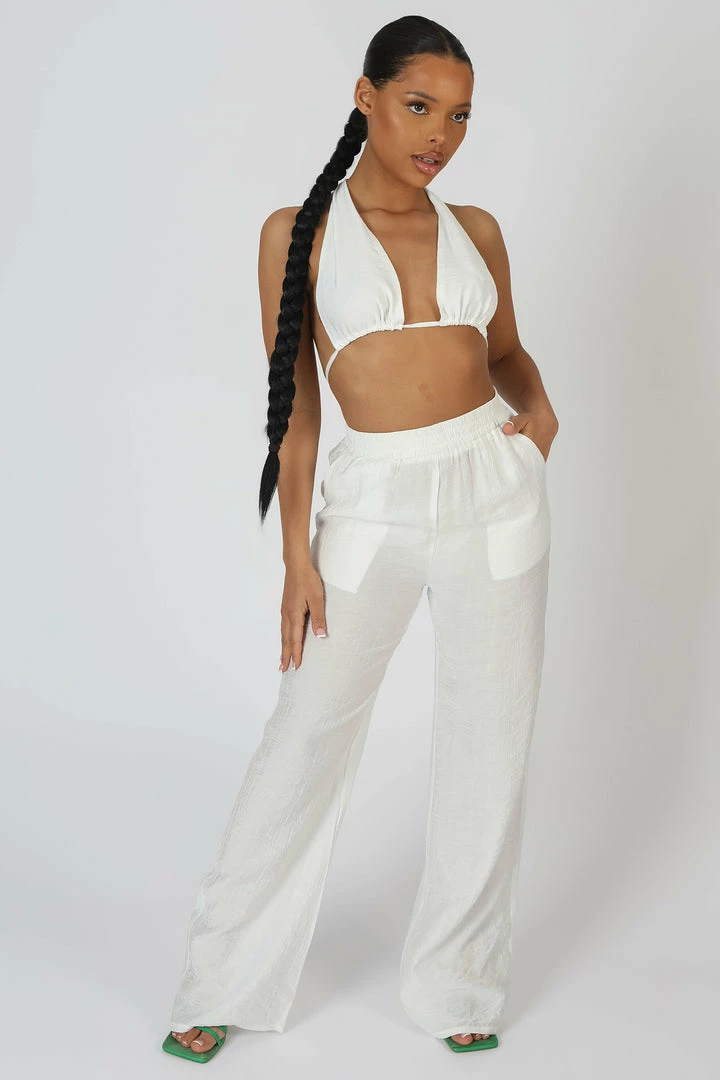 Kaiia CLOTHING CRINKLE HALTERNECK TOP WHITE 4 Kaiia CLOTHING CRINKLE HALTERNECK TOP WHITE