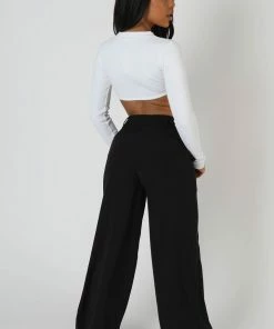 Kaiia CLOTHING ZIP THROUGH UNDERBUST RIBBED TOP WHITE