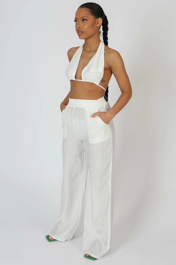 Kaiia CRINKLE ELASTICATED WAIST WIDE LEG TROUSERS WHITE CLOTHING 6 Kaiia CRINKLE ELASTICATED WAIST WIDE LEG TROUSERS WHITE CLOTHING