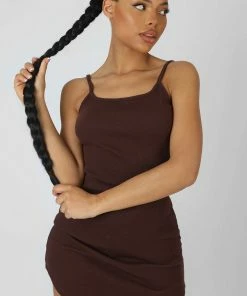 Kaiia STRAPPY MINI CURVED HEM DRESS COFFEE CLOTHING