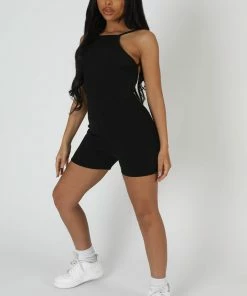 Kaiia RACER LOW BACK RIBBED UNITARD JUMPSUIT BLACK 8 Kaiia RACER LOW BACK RIBBED UNITARD JUMPSUIT BLACK