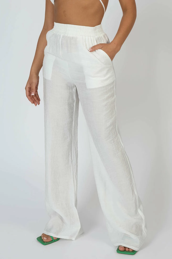 Kaiia CRINKLE ELASTICATED WAIST WIDE LEG TROUSERS WHITE CLOTHING 5 Kaiia CRINKLE ELASTICATED WAIST WIDE LEG TROUSERS WHITE CLOTHING