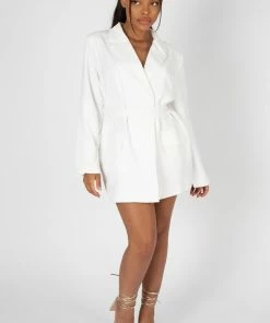 Kaiia DRESSES WRAP BELT BLAZER DRESS WHITE