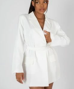 Kaiia DRESSES WRAP BELT BLAZER DRESS WHITE