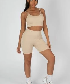 Kaiia RIBBED CROP TOP AND SHORT CO-ORD SET SAND