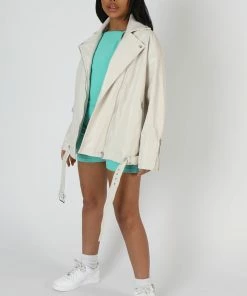 Kaiia CLOTHING PU BIKER JACKET STONE