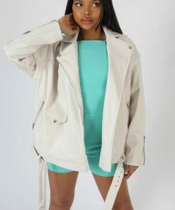 Kaiia CLOTHING PU BIKER JACKET STONE