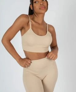 Kaiia RIBBED CROP TOP AND SHORT CO-ORD SET SAND