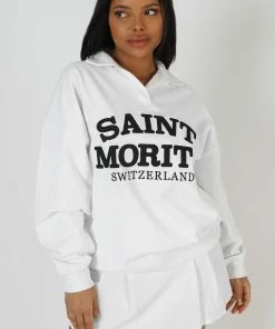 Kaiia CLOTHING ST MORITZ OVERSIZED RUGBY SWEATSHIRT WHITE