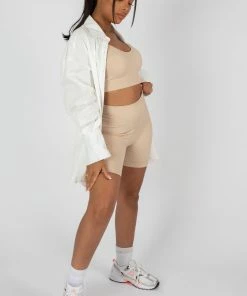 Kaiia RIBBED CROP TOP AND SHORT CO-ORD SET SAND